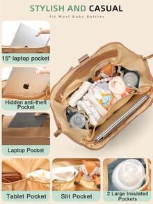 Diaper Bag Backpack Neoprene Diaper Bag Tote, Pañaleras Para Bebe With Changing Station,14 Pockets Large Capacity Travel Baby Bag For Mom, Convertible Diaper Tote, Brown - 棕色 - 查看 5