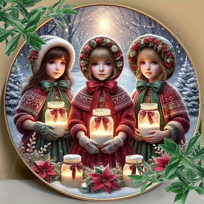 1 件复古圣诞风格圆形金属铁艺墙面艺术标牌，尺寸 20x20 厘米，独特耐用，易于悬挂，适用于卧室、厨房、餐厅、酒吧装饰、家居、办公室或礼物，预钻孔，款式随机