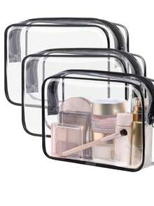 3 件透明 PVC 化妆包，防水防尘洗漱包，适合户外旅行，方便的拉链塑料袋，大容量化妆品收纳袋，旅行必备，婚礼伴娘礼物夏季旅行，度假屋浴室装饰节日化妆品收纳袋浴室配件返校 - 彩色 - 查看 15