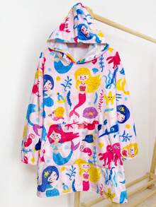 1pc High Permeability Printed Thickened Flannel Single Layer Hooded Sweatshirt, Video Game Controller & Space Pattern Wearable Blanket, Warm And Windproof Fleece Robe For Boys, Autumn/Winter - Multicolor - View 6