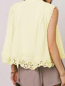 Blusas de verano con botones para mujer, casuales y elegantes, con detalles de ojales, de corte holgado y sin mangas - Amarillo - Ver 7