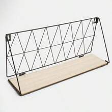OHS Geometric Wire Hanging Wooden Wall Mounted Display Storage Organiser Shelf - Black - View 6