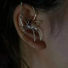 Spider-Shaped Earrings With Silvery , Simulated Spider Legs Design Featuring Synthetic Synthetic Zirconia In The Middle - Dark Style Full Ear Hoop For, Creative Minimalist Punk Fashion Statement Piece, For Teenager - Đỏ - Xem 7