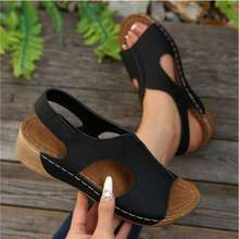 Retro And Elegant Ceiling! Mary Jane Open-Toe WedgeHeels, Synthetic Leather ³ Thick Bottom Non-Slip, SolidColor Insole + Simple Design, Exquisite And Elegant For AlSeason