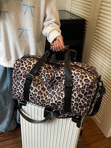 1 件全新大容量旅行包、短途旅行行李包、健身包、豹纹休闲女包、产妇医院包、度假包、防水休闲包、带独立鞋隔层的随身包 - 棕色 - 查看 4