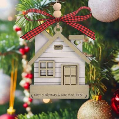 1 peça - Primeiro Natal em uma nova casa - Presente para casa aconchegante - Enfeite de madeira esculpido - Decoração para árvore de Natal - Decoração de Natal - Decoração para casa - Decoração de quarto - Presente para novos vizinhos