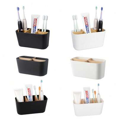 1pc Bathroom Toothbrush Holder, Bamboo Toothbrush Stand With 5 Slots For Bathroom Vanity Organizer, Electric Toothbrush, Toothpaste, Razor Storage Home Bathroom Decor Fall Decor Back To School [Random Color]