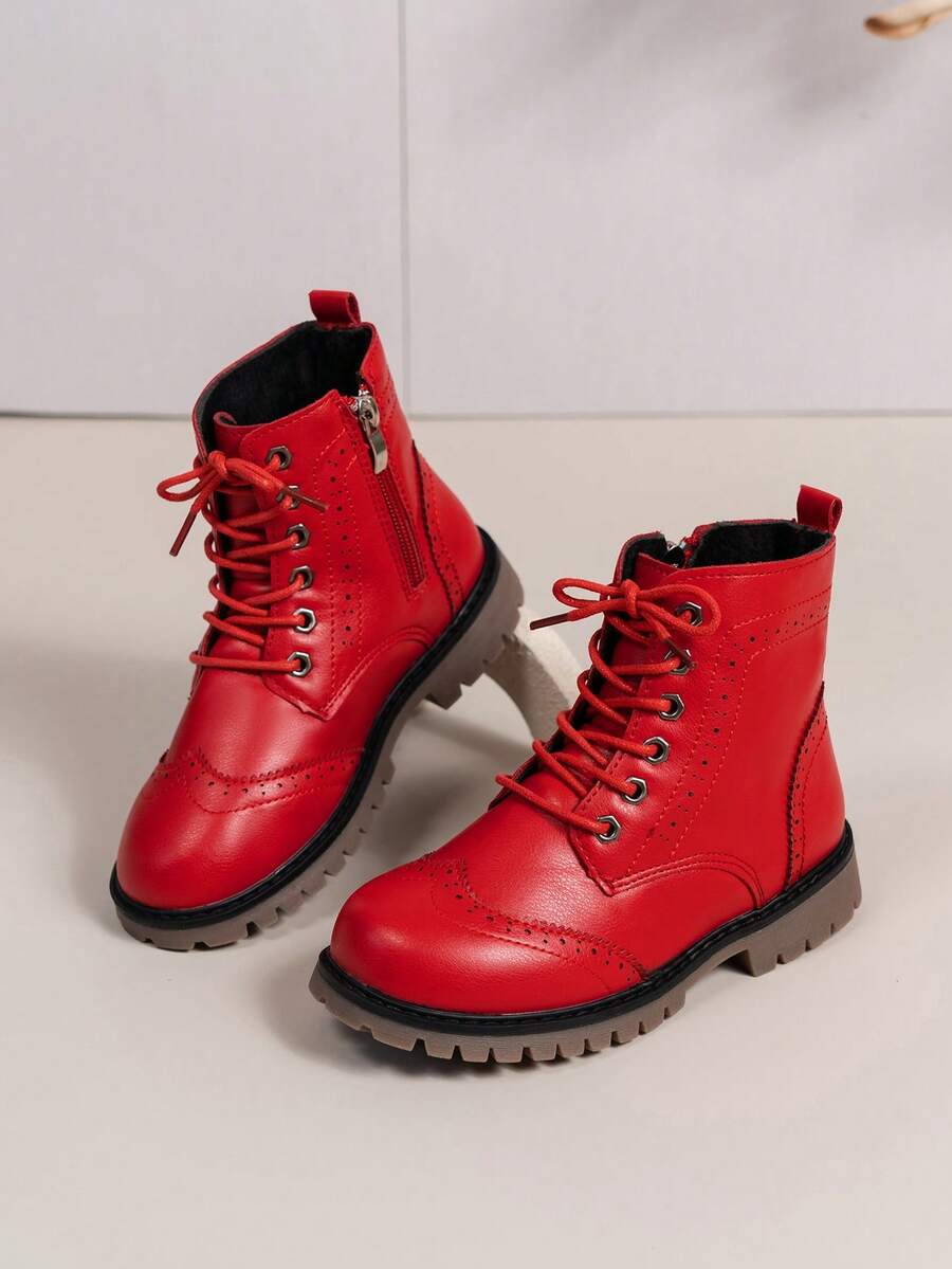 1 Đôi bốt cao đến giữa bắp chân màu đỏ và cam cho bé gái, màu trơn, mềm mại và thoải mái, da PU ấm áp và thoáng khí, khóa kéo bên hông, mũi tròn, đế dày, thời trang và dễ thương, phù hợp cho bé trai/bé gái từ 3-12 tuổi đi làm hàng ngày, đi học, đi nghỉ, mùa thu/đông - Đỏ - Xem 1