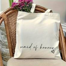 1pc Maid Of Honor Reusable Tote Bag - Durable Polyester Canvas With Heart Design, 15.7x13.7inch, High-Quality Travel & Shopping Bag, Unique Wedding & Bridal Shower Gift For Bridesmaids, Wedding Gift Bag| Elegant Script Design| Sturdy Handles, Wedding Gifts For Bridesmaids - trắng - Xem 7