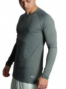 Men's Second Skin Thermal Polyamide Long Sleeve Anti-Odor UV50+ Protection Raglan Gym Training Running T-Shirt - Xám - Xem 7