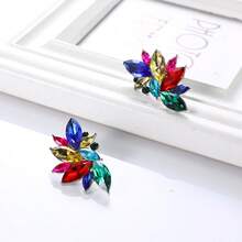 Fashionable Minimalist Colorful Diamond Series Geometric Glass Rhinestone Sparkling Fully Paved Drop Earrings