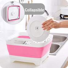 Dish Basin Collapsible With Drain Plug Carry Handles For 9 L Capacity, Collapsible Sink Tub, Dish Wash Basin, Portable Dish Tub, Foldable Dishpan For Camping Dish Washing Tub And RV Sink - Hồng - Xem 5