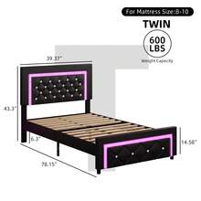 Twin/ Full/ Queen Size Bed Frame With LED Lights, Upholstered Platform Bed With Diamond Tufted Headboard, No Box Spring Needed, Noise Free, Easy Assembly, Black/ White/ Pink, Twin/ Full/ Queen - màu đen - Xem 7