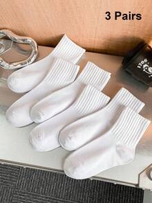 6 Pairs Women's Solid Color Casual Mid-Calf Socks, Valentine's Day - White - View 9
