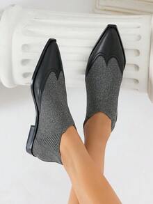 Women's Fashion Classic Short Boots, Elastic Boots, Boots, Chelsea Boots, Flat Short Boots, Christmas Party Shoes - Grey - View 15