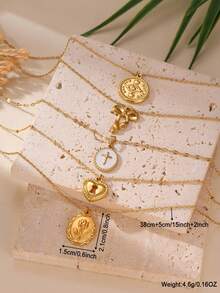 GEREIT 1 pieza Collar con colgante de acero inoxidable de 18K con diseños de corazón, ojo, lazo y cruz para mujeres