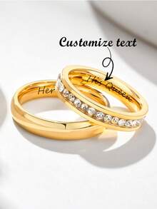 1 件个性化不锈钢 18K 金情侣戒指，简约定制名字设计，适合情侣、情人节、周年纪念日、感恩节、圣诞节 - 金色 - 查看 3