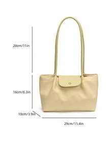 Minimalist Style Solid Color Women's Shoulder Bag, High-End Button Decorated Tote Bag, Fashionable Pleated Design Lightweight Storage Commuter Bag, Suitable For College Students' Daily Travel Lightweight Storage Shoulder Bag, Magnetic Buckle Opening And Closing Multifunctional Lightweight Storage Commuter Bag, Wear-Resistant Fabric Material Handbag, Suitable For Giving To Friends, Shopping, Dating, Business Trips, Travel Vacations - Màu vàng - Xem 7
