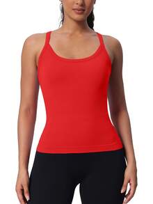 MathCat Workout Tank Tops For Women With Built In Bra, Sleeveless Gym Tops Seamless Racerback Athletic Yoga Shirts - 紅色 - 查看 2