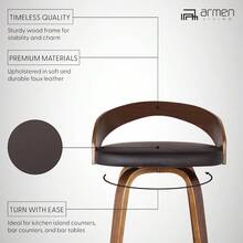 Armen Living Sonia Taburete Giratorio Moderno de 26 Pulgadas de Altura del Asiento de Mediados de Siglo para mostrador de Isla de Cocina en Piel sintética café y Madera de Nogal - Maderacafynogal - Ver 4