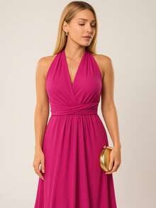 Marianela Long Helanca V-Neck Dress For Bridesmaid Party, Graduation, Guest, Evening Event - Hồng - Xem 1
