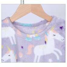 10 SET POR PAQUETE  Conjunto de pijama de 2 piezas para niña con dibujos animados de manga polar, suave y cómodo (incluye pantalones), adecuado para otoño e invierno. - Morado - Ver 2