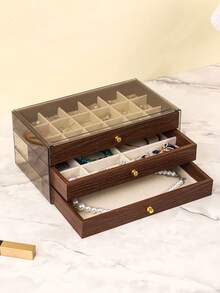 3-Tier Luxury Black Walnut Wood Jewelry Box, Drawer Style Jewelry Storage Case With Transparent Acrylic Display, Classic Design - Multicolor - View 13