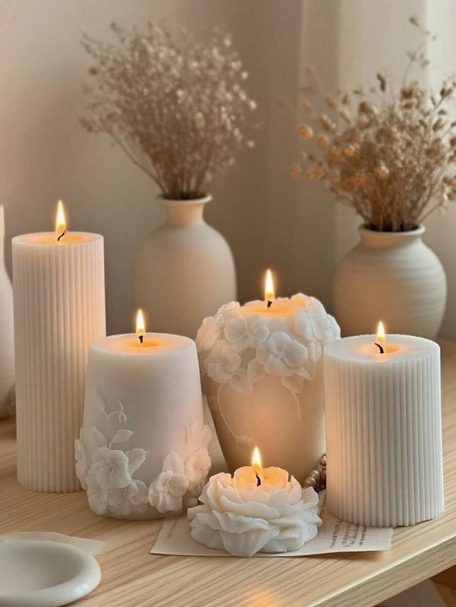 1 件圆柱形几何花卉硅胶模具 - 多用途耐热树脂/蜡烛/石膏，跨境批发、手工艺工作坊和创意 DIY 工具 - 白色 - 查看 1