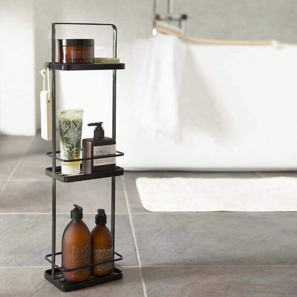 1pc Bathroom Floor Standing Corner Shelf, Waterproof Shower Corner Iron Storage Rack