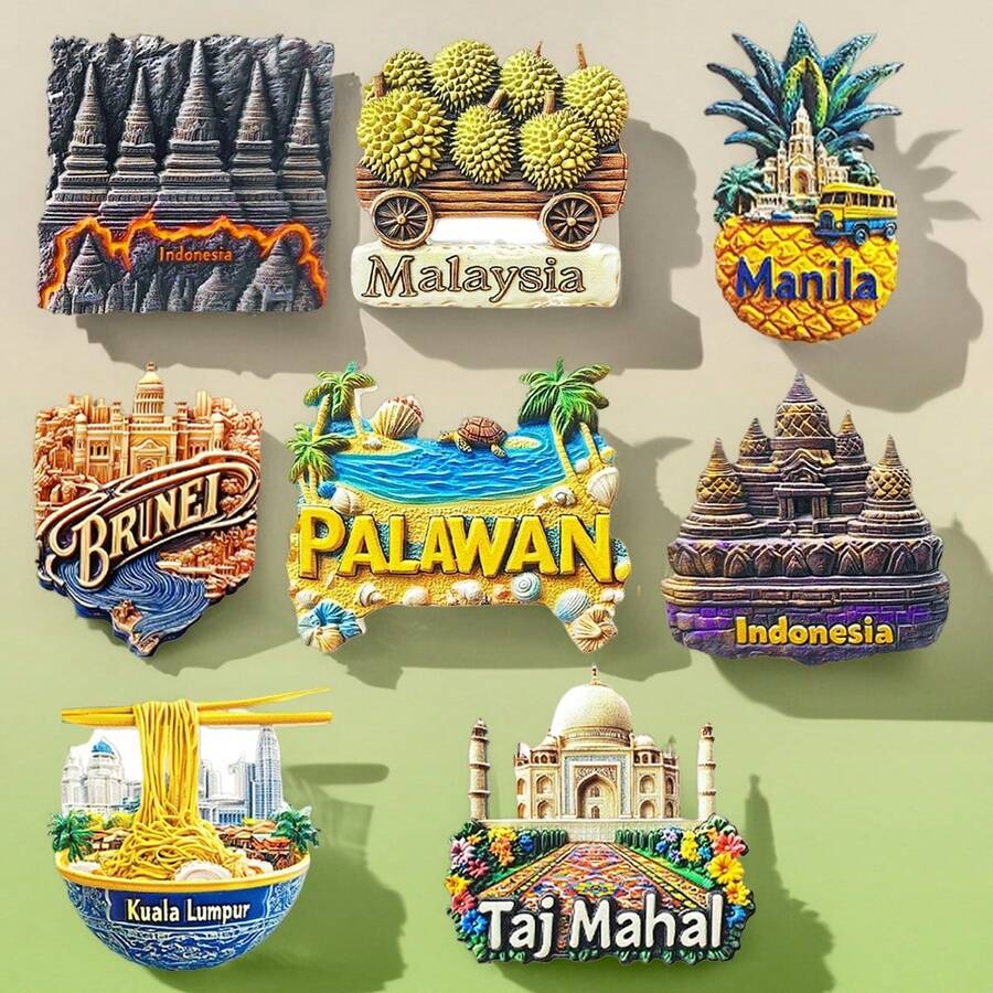 1pc 3D Fridge Magnet, Travel Souvenir From Philippines, India, Malaysia, Brunei - Multicolor - View 1