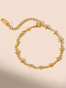 不锈钢金属空心星形链手链男女款金色银色五角星形吊坠手链珠宝礼物