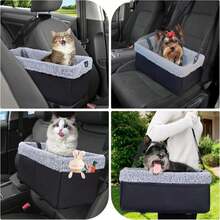 Dog Car Seat For Small Dogs, Center Console Dog Car Seat With Metal Frame &Amp; Double Protection Seat Belts, Pet Booster Seat With Safety Leash And Storage Pocket For Pets Dogs Cats, Grey - ColorA - 查看 7