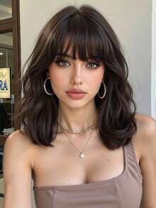 渐变金色短波浪角色扮演洛丽塔假发带刘海浅铂金波波头耐热合成假发女士日常派对假发 - 棕色 - 查看 12