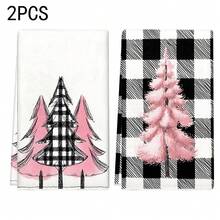 1 pièce/2 pièces/100 pièces Serviettes de cuisine et lavettes imprimées avec motif d'arbre de Noël, convenant à la décoration intérieure des restaurants, cuisines, salles de bain, décoration de fête, cadeaux de Noël