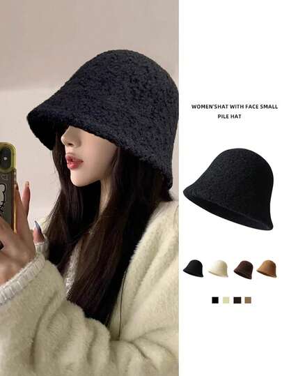 1 Stück Damen Einfarbiger Fischerhut, Herbst/Winter Einfacher Plüsch Warmer Ohrenschutz Kappe Herbst Dekoration