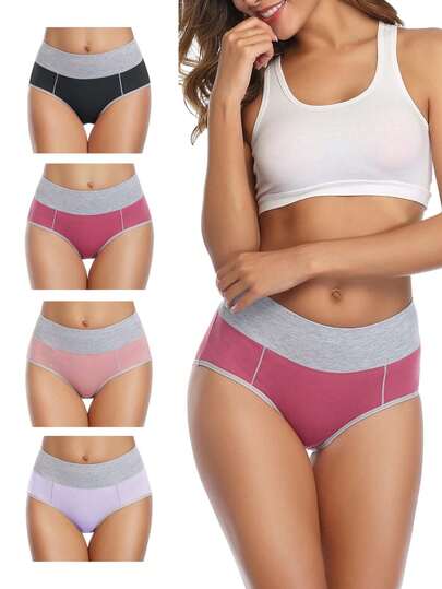  4 Pcs Wirarpa Women Underwear High Waist Cotton Briefs Full Coverage Ladies Panties Underpants Regular & Plus Size