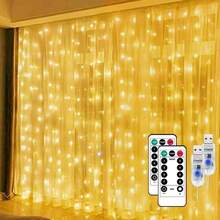 Summer 2026 String Lights, New Fairy Curtain Lights 300LED, Christmas String Lights USB Plug In 8 Modes Wall Hanging Twinkle With Remote For Wedding Party Backdrop Decor Warm White (9.8x9.8FT,Hooks Not Included) - 暖白色 - 查看 6