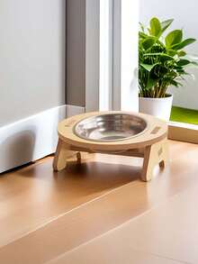 Small Pet Bowl With Stainless Steel Pet Stand, Non-Slip Wooden Frame, Tilted Single/Dual Pet Bowls, Anti-Tipping Anti-Vomiting, Easy Assembly. Cat Supplies, Dog Supplies, Dog Bowls, Cat Bowls, Dog Accessories, Cat Accessories, Suitable For Small And Medium Dogs And Cats.