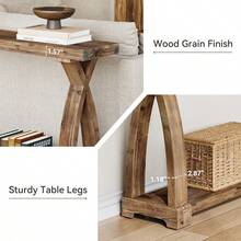 LITTLE TREE Console Table Sofa Table For Entryway, 63-Inch Long Solid Wood Farmhouse Couch Table Behind Sofa With 2-Tier Storage Shelf For Living Room, Foyer, Hallway - 棕色 - 查看 6