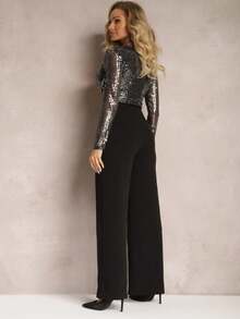 Long Jumpsuit With Wrap Neck And Belt - Silver - View 3