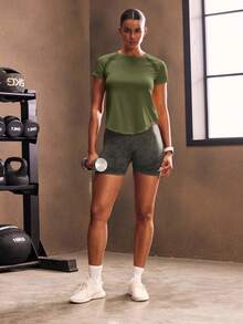 Powerista 女式简约圆领插肩袖运动T恤，夏季 - 軍綠色 - 查看 5