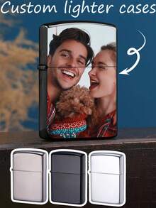 1 szt. spersonalizowane, personalizowane etui na zapalniczkę ze zdjęciem, odporne na wilgoć i ciśnienie, spersonalizowane grawerowane etui na zapalniczkę, prezent na Dzień Ojca i dla chłopaka, przenośne, twarde pudełko na papierosy, wodoodporne, torba do pakowania prezentów