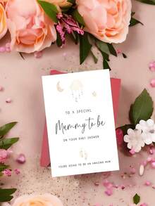 1 张迷人的“准妈妈”迎婴派对卡片 - “致特别的准妈妈”，带有月亮和星星设计，非常适合宣布怀孕和庆祝新生儿出生，孕妇礼物创意，新生儿礼物 | 异想天开的设计 | 优雅的字体，送给妈妈的迎婴派对礼物 - 彩色 - 查看 4