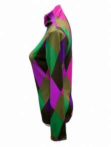 2024 New Spring/Autumn Women Printed Long Sleeve T-Shirt, Slim Fit Mock Neck Casual Undershirt - Multicolor - View 5