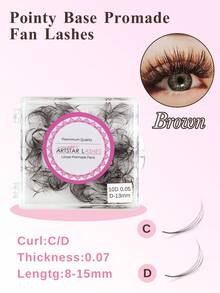 Curl C 500 Fans Dark Brown Fan Lashes Eyelash Extensions 4D 5D 6D 8D 10D 12D 16D 20D Pointy Base Premade Medium Stem Sharp Thin Russian VolumeLash Brown Lashes - C - View 2