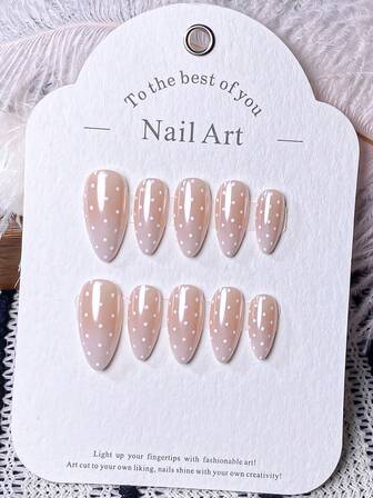 10 Pieces Of Handcrafted Press-On Short Nails, Polka Dot Nails, Short Nails, French Nail Tips, Brown Nails, Red Nails, Black Nails, White Nails, Pink Nails, Blue Nails, Cute Nails, Best-Selling Handcrafted Five-Pointed Stars, Hand-Molded Three-Dimensional Five-Petal Flowers And Smudged Small Flowers, 3D Ladybugs And Bow Decorations On The Nail Surface, With Nail Art Tools Included, Suitable For Almond-Shaped Nail Stickers For Ladies And Girls.