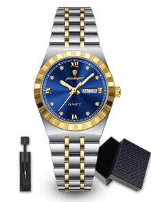 POEDAGAR 1件装女士不锈钢优雅奢华防水夜光日期星期显示石英腕表，女士休闲日常腕表及礼品 - 均碼 - 查看 17