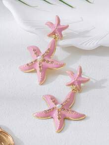1 Pair Fashionable Beach Style Rhinestone Starfish Dangle Earrings, Suitable For Women - Three Starfish - View 5