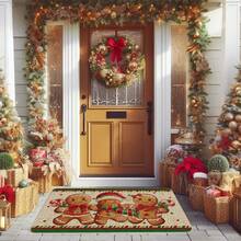 1pc Christmas Pinecone & Leaf Linen Rubber Decorative Doormat, Non-Slip Outdoor Entrance Mat, Christmas Candy Cane Doormat, Indoor Outdoor Non-Slip Floor Entrance Carpet, Winter Holiday Snowflake Home Kitchen Decor, Christmas Gift, Burlap Rug, Christmas Decoration, Outdoor Doormat, Shoe Scraper Mat, Foot Mat, Entrance Carpet, Small Rug, Machine Washable (Multiple Sizes Available)