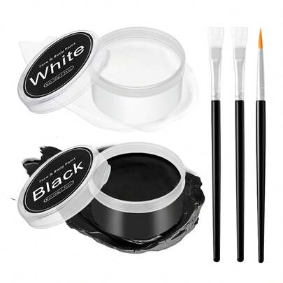 QIUFSSE Black And White Face Body Paint With Brushes Halloween Face Paint Makeup Kit Oil Based Face Painting Kit ForHalloween SFX Makeup Cosplay Skull Clown Art Theater